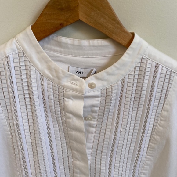 VINCE Lattice Lace Bib Cotton Poplin Shift Dress - Picture 7 of 16